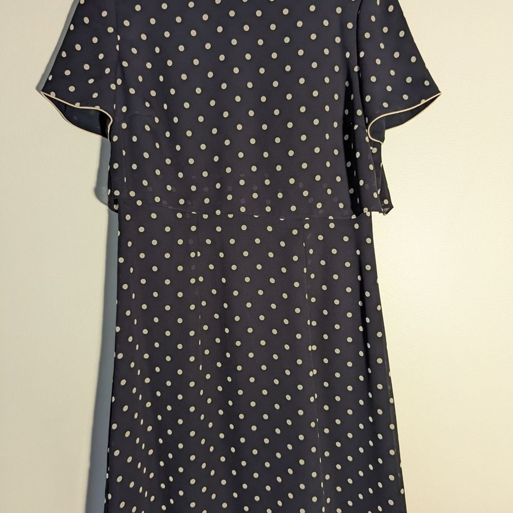 Talbots Petites Navy Blue Polka Dot Layered Overlay Midi Dress Size 6P Silk Trim